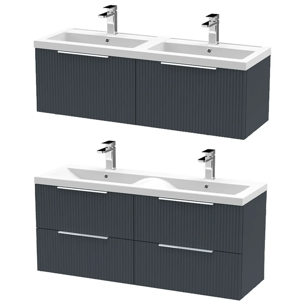 Hudson Reed Fluted 1200 Soft Black Wall Hung Vanity & Basin Unit