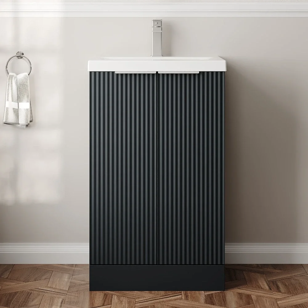 Hudson Reed Fluted 500 Satin Black Floor Standing Vanity Unit & Basin