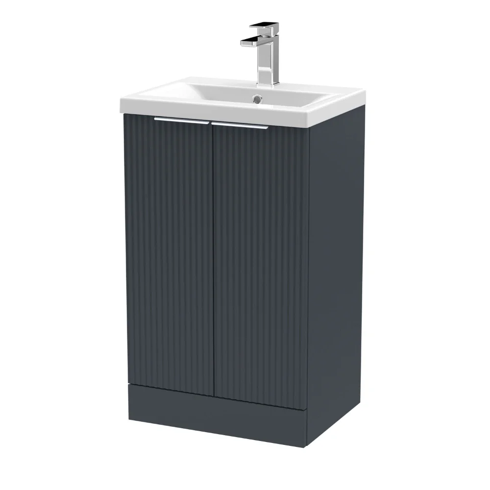 Hudson Reed Fluted 500 Satin Black Floor Standing Vanity Unit & Basin