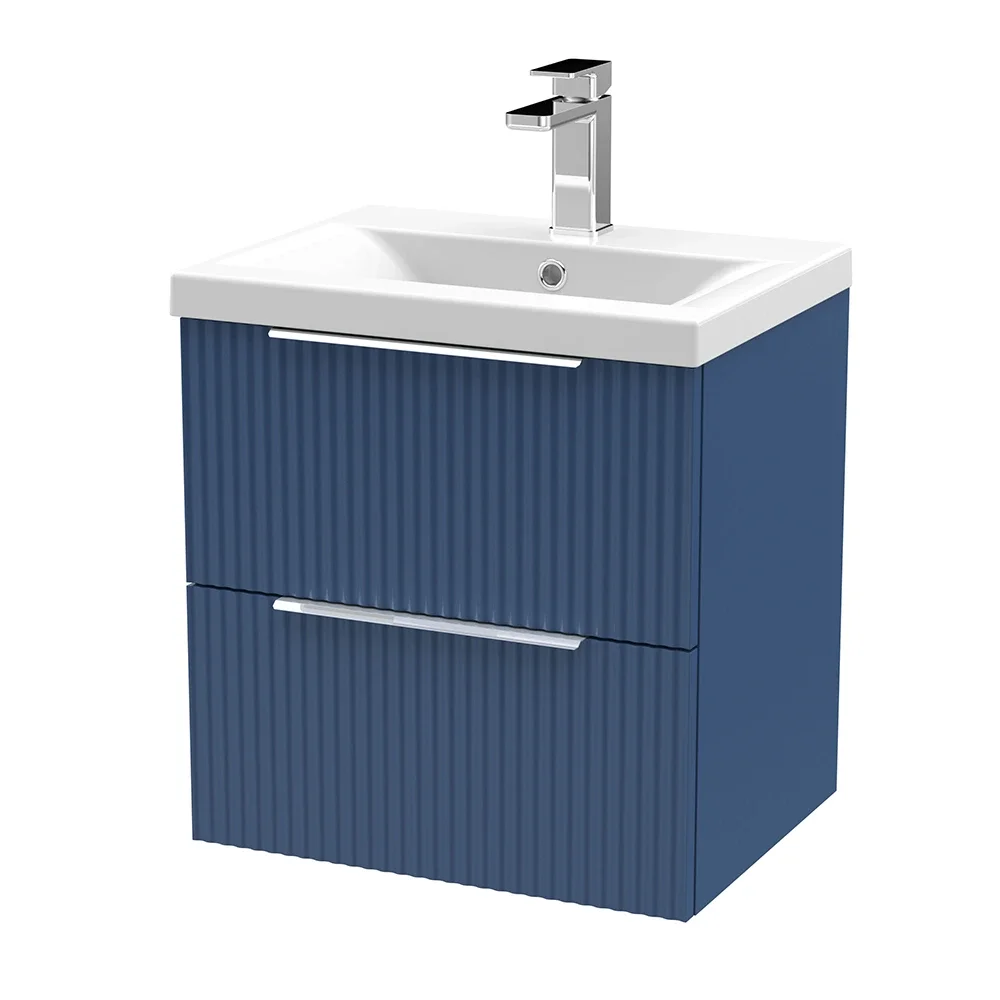Hudson Reed Fluted 500 2 Drawer Satin Blue Vanity Unit & Basin