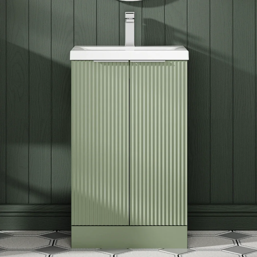 Hudson Reed Fluted 500 Satin Green Floor Standing Vanity Unit & Basin