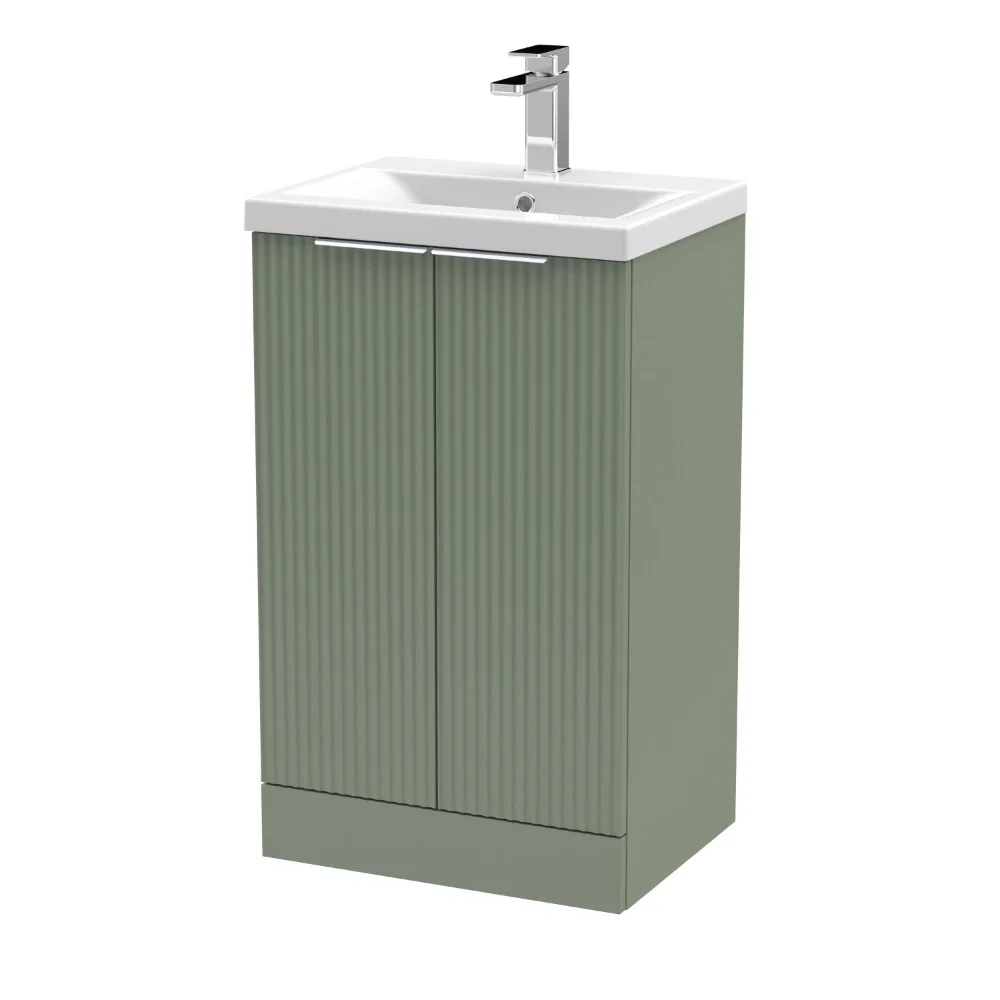 Hudson Reed Fluted 500 Satin Green Floor Standing Vanity Unit & Basin