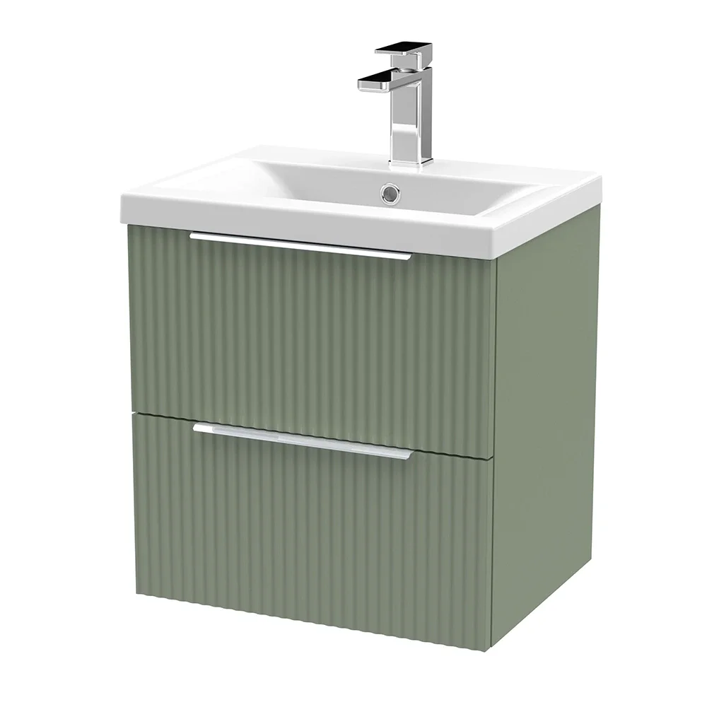 Hudson Reed Fluted 500mm 2 Drawer Satin Green Vanity Unit & Basin