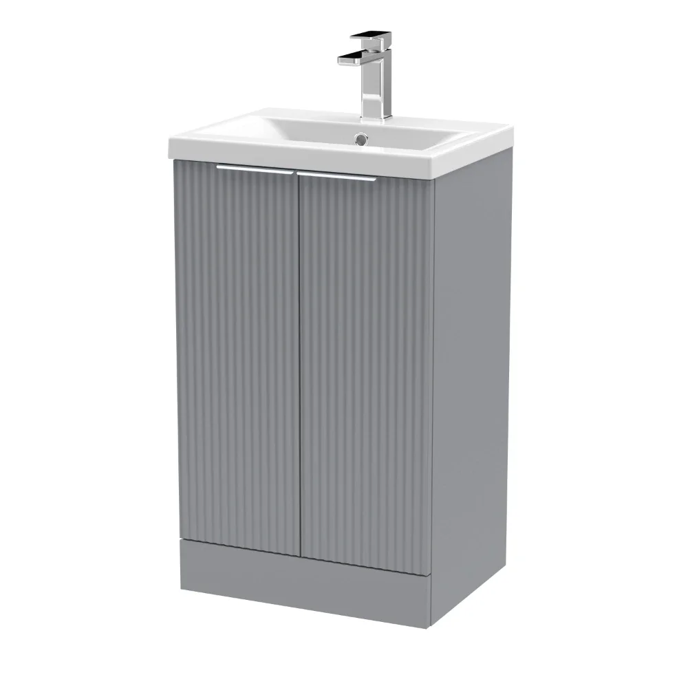 Hudson Reed Fluted 500 Satin Grey Floor Standing Vanity Unit & Basin