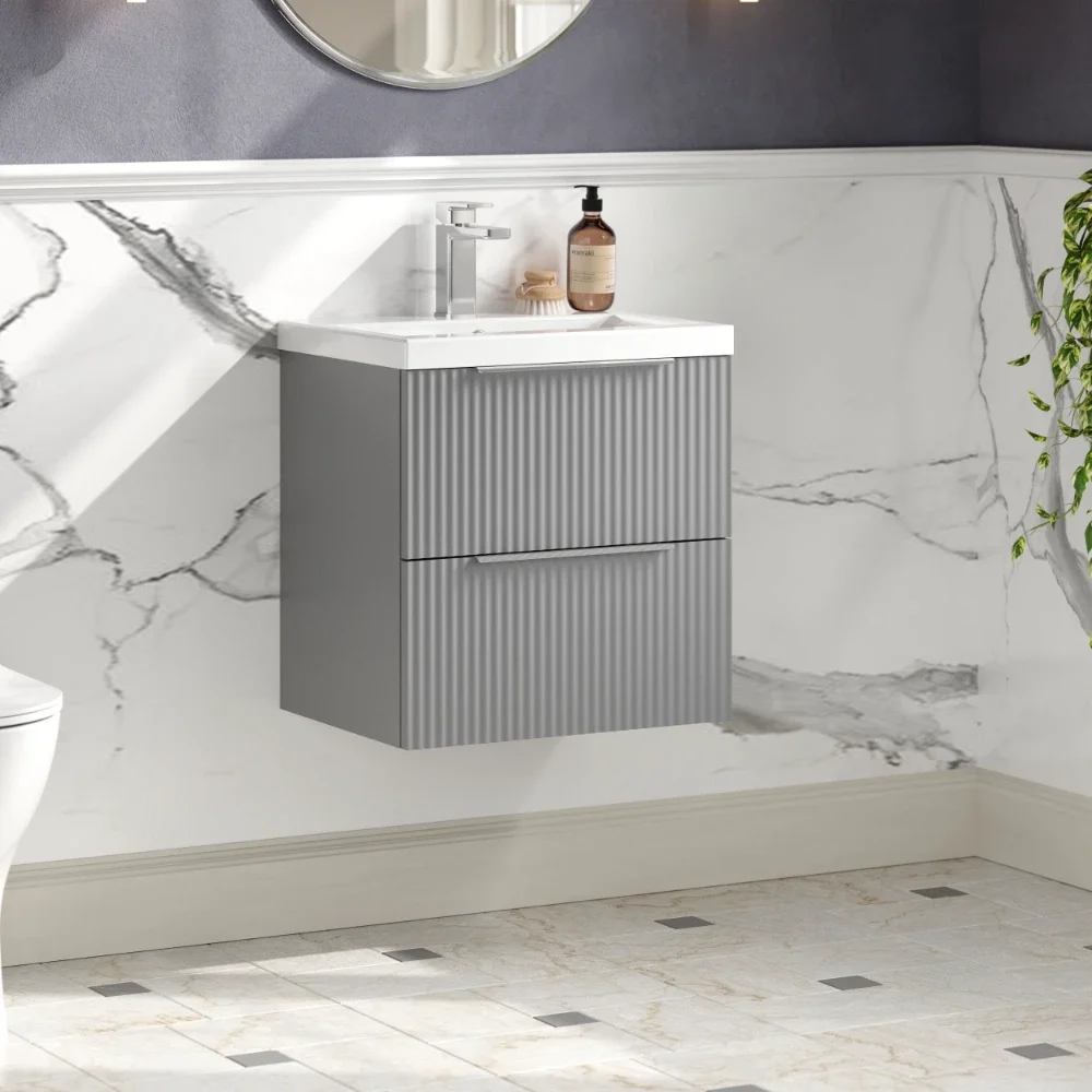 Hudson Reed Fluted 500 2 Drawer Satin Grey Vanity Unit & Basin