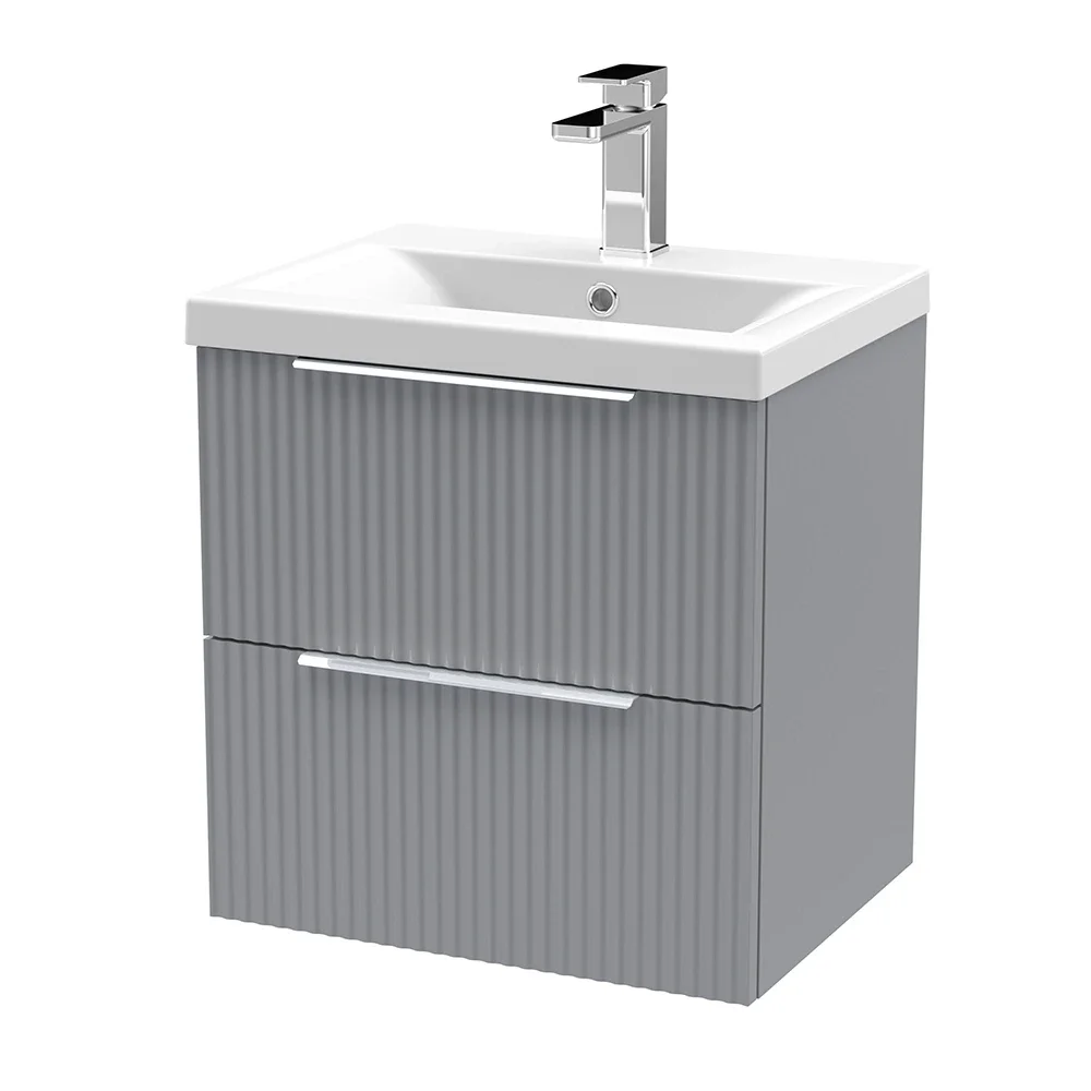 Hudson Reed Fluted 500mm 2 Drawer Satin Grey Vanity Unit & Basin