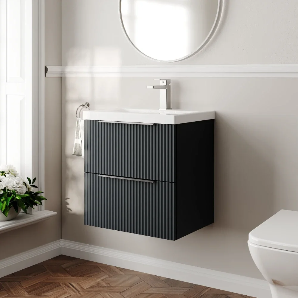 Hudson Reed Fluted 500 2 Drawer Soft Black Vanity Unit & Basin
