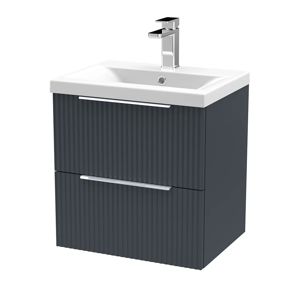 Hudson Reed Fluted 500 2 Drawer Soft Black Vanity Unit & Basin