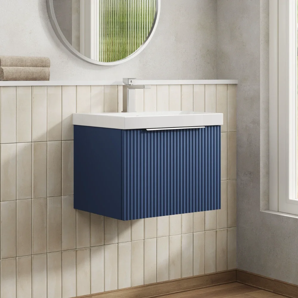 Hudson Reed Fluted 500 Satin Blue Vanity Unit & Basin