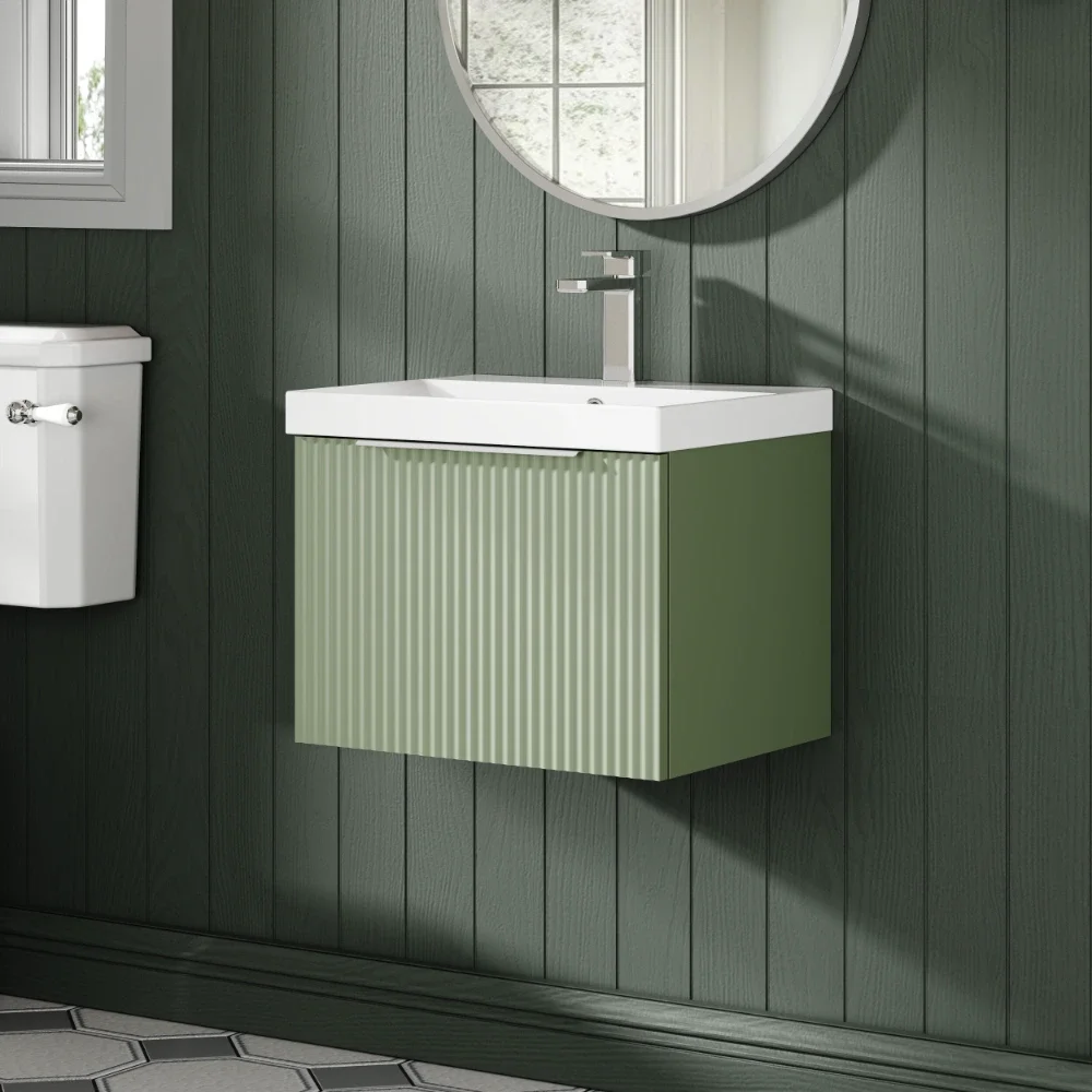 Hudson Reed Fluted 500 Satin Green Vanity Unit & Basin
