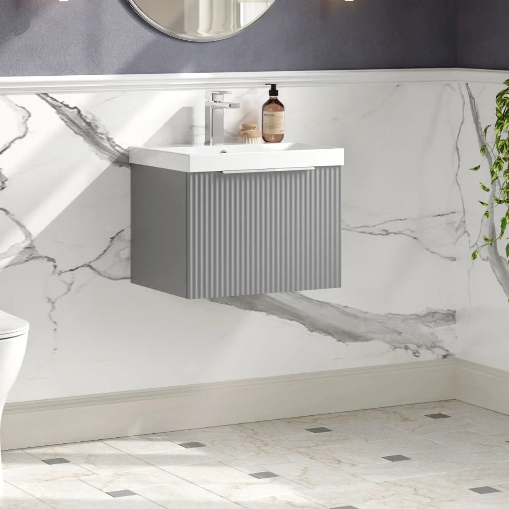 Hudson Reed Fluted 500 Satin Grey Vanity Unit & Basin