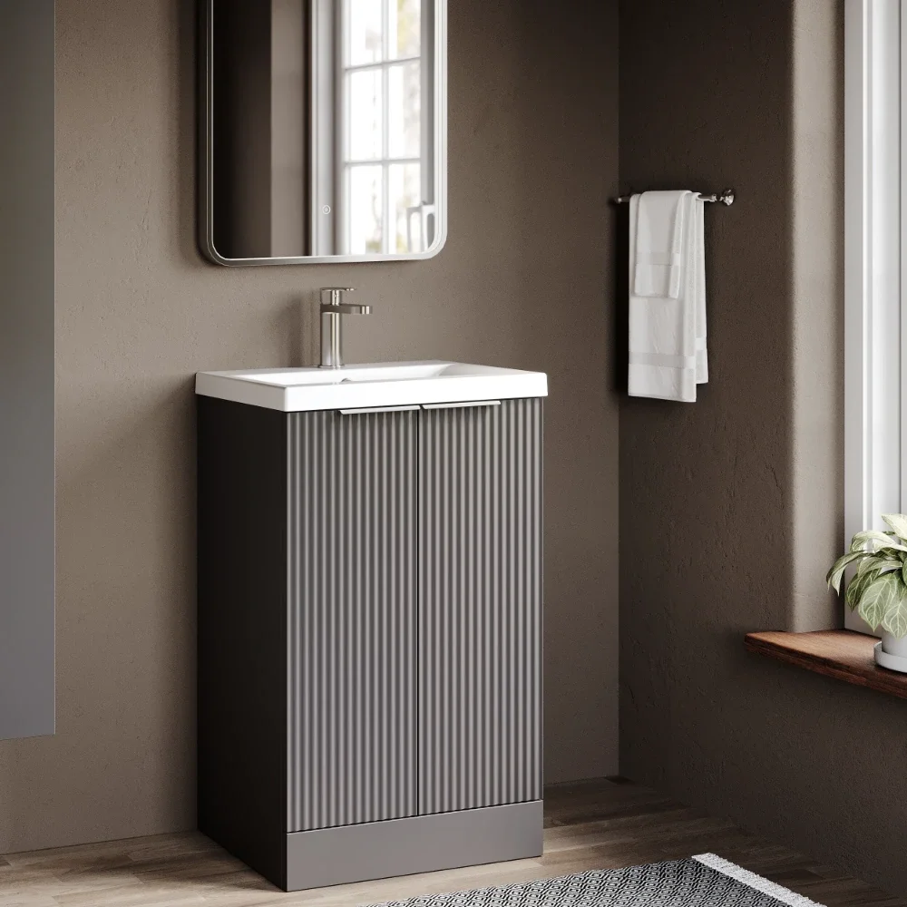 Hudson Reed Fluted 500 Satin Grey Vanity Unit