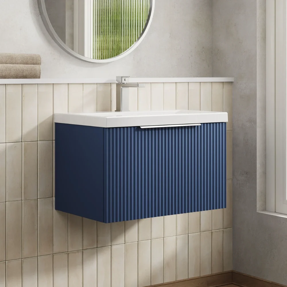 Hudson Reed Fluted 600 Satin Blue Vanity Unit & Basin