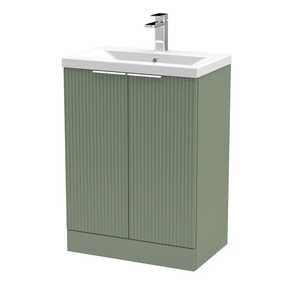 Hudson Reed Fluted 600 Satin Green Floor Standing Vanity Unit & Basin
