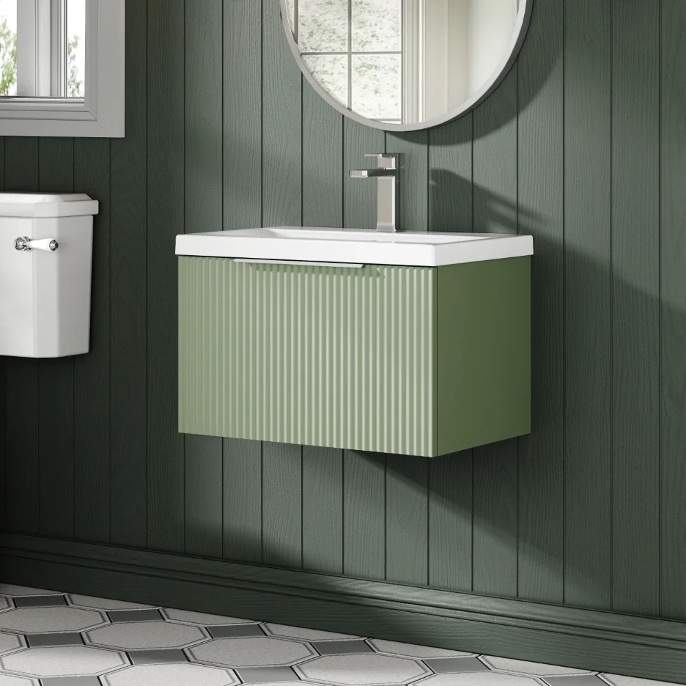 Hudson Reed Fluted 600 Satin Green Vanity Unit & Basin