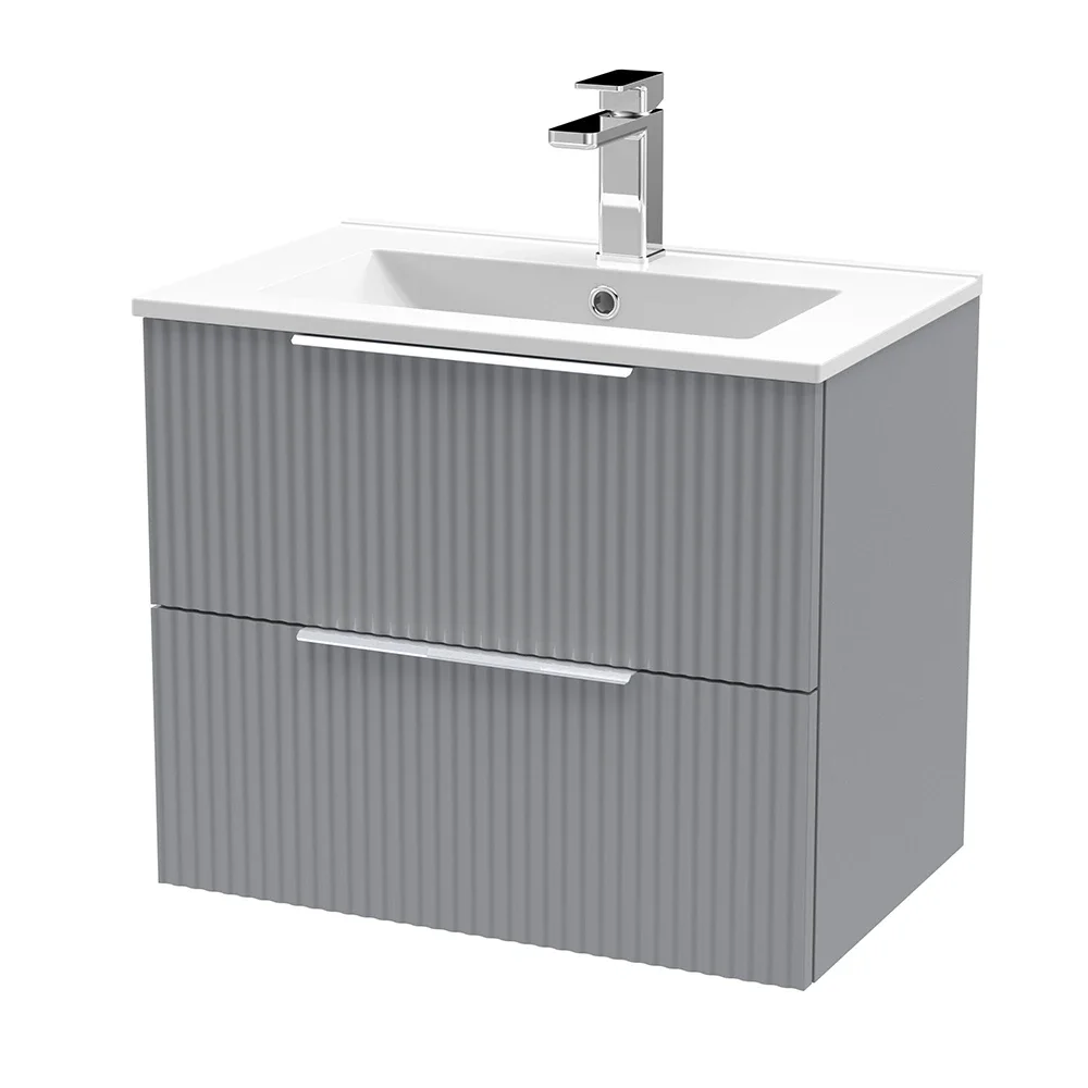 Hudson Reed Fluted 600 Satin Grey 2 Drawer Vanity Unit & Basin