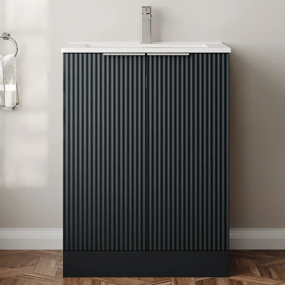 Hudson Reed Fluted 600 Soft Black Floor Standing Vanity Unit & Basin