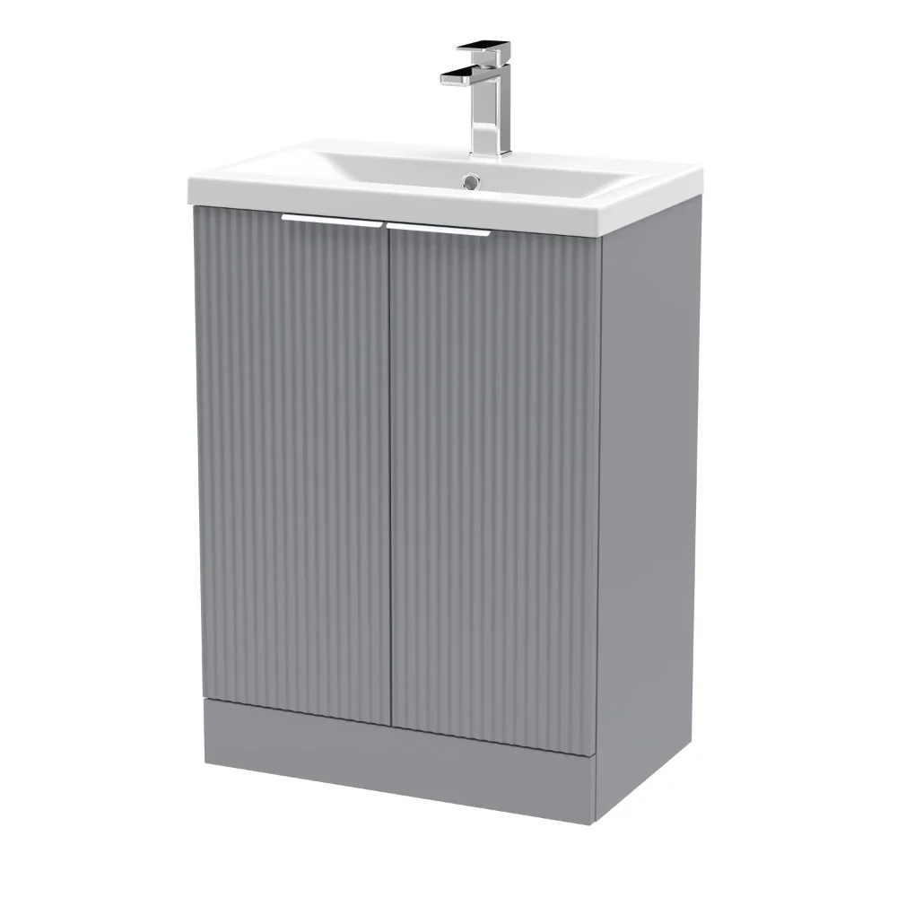 Hudson Reed Fluted 600 Satin Grey Floor Standing Vanity Unit & Basin