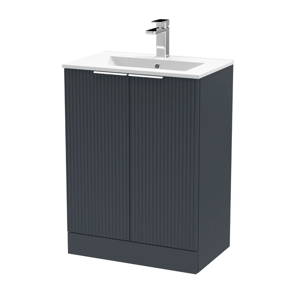 Hudson Reed Fluted 600 Soft Black Floor Standing Vanity Unit & Basin
