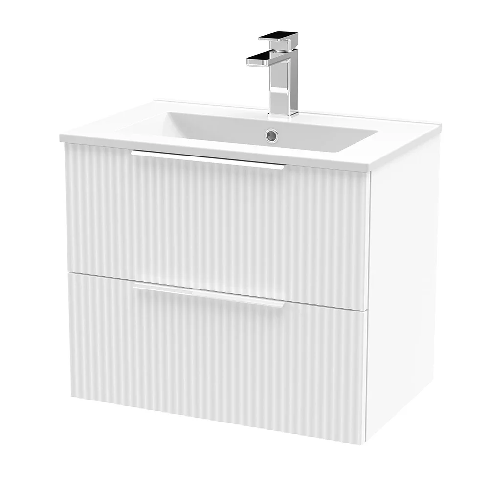 Hudson Reed Fluted 600mm Satin White 2 Drawer Vanity Unit & Basin