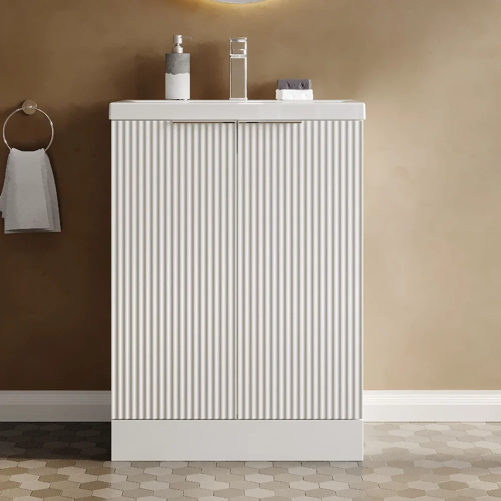 Hudson Reed Fluted 600 Satin White Floor Standing Vanity Unit & Basin