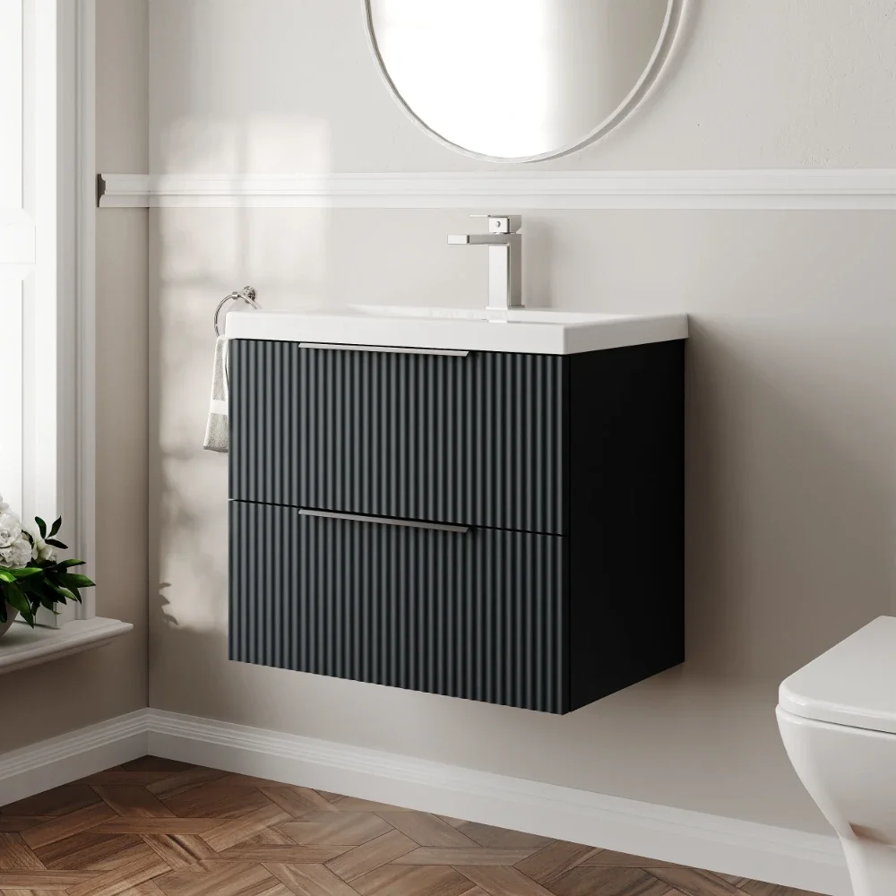 Hudson Reed Fluted 600 Soft Black 2 Drawer Vanity Unit & Basin