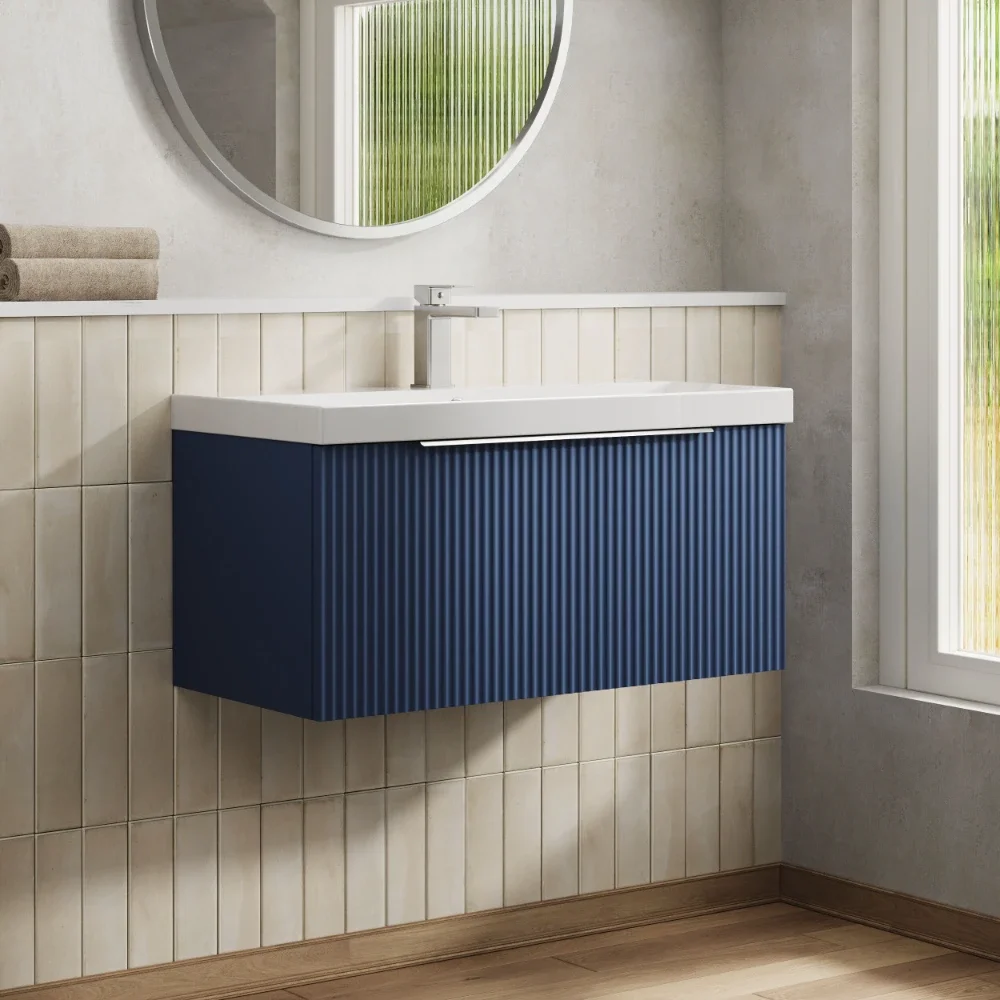 Hudson Reed Fluted 800 Satin Blue Vanity Unit & Basin