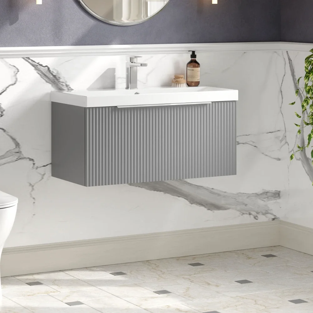 Hudson Reed Fluted 800 Satin Grey Vanity Unit & Basin