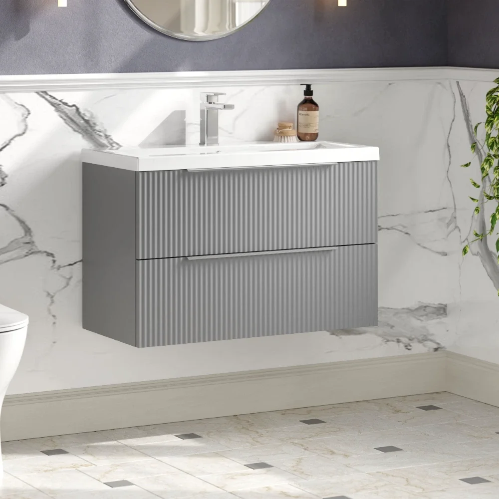 Hudson Reed Fluted 800 Satin Grey 2 Drawer Vanity Unit & Basin