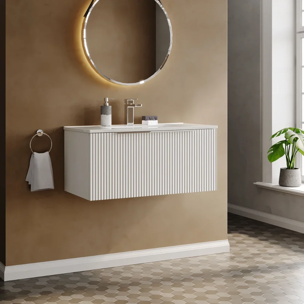 Hudson Reed Fluted 800 Satin White Vanity Unit & Basin