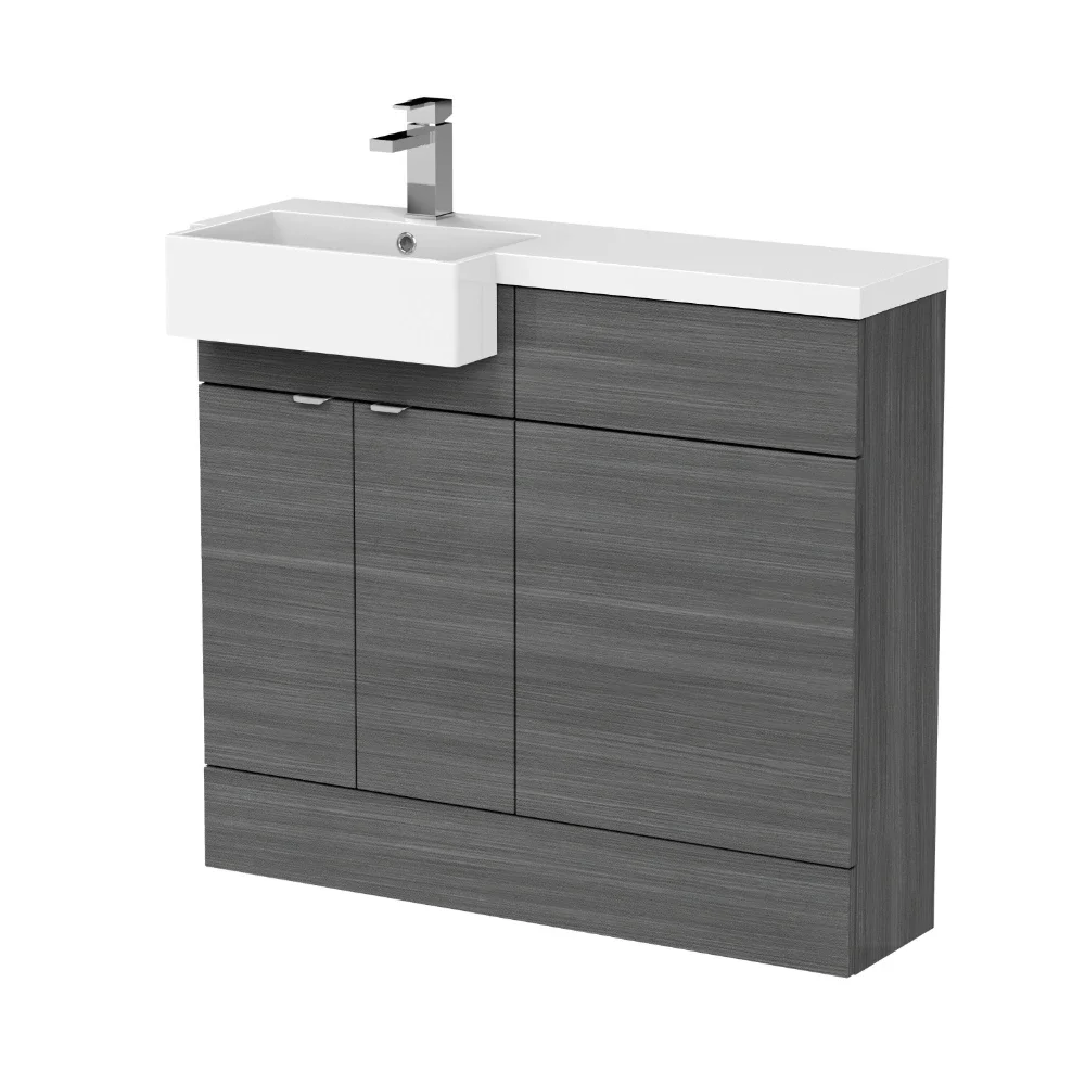 Hudson Reed Fusion Anthracite 1000 LH Semi Recessed Rectangle Basin Unit