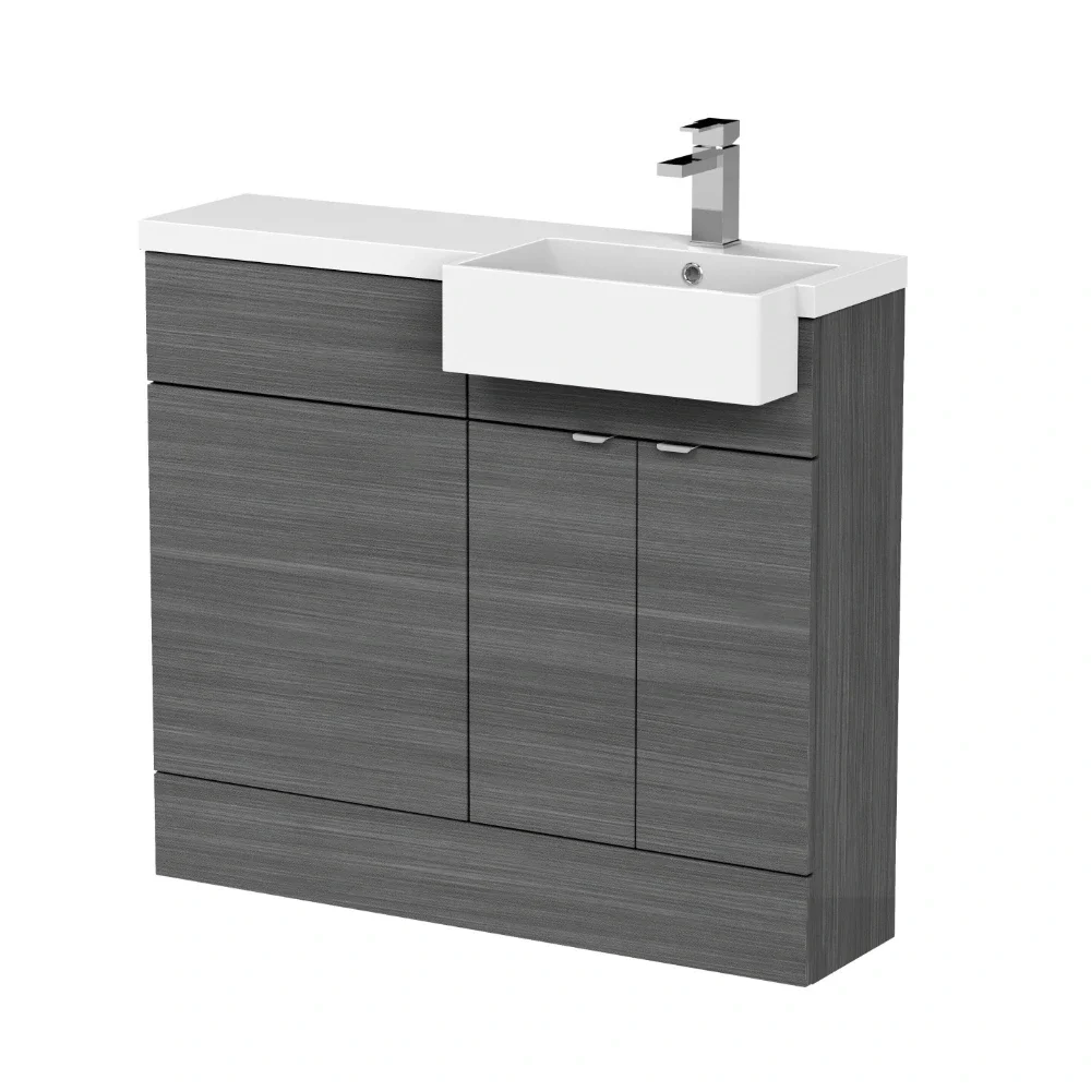 Hudson Reed Fusion Anthracite 1000 RH Semi Recessed Rectangle Basin Unit