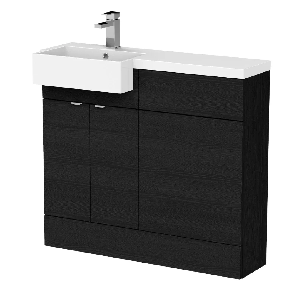 Hudson Reed Fusion Black 1000 LH Semi Recessed Rectangle Basin Unit