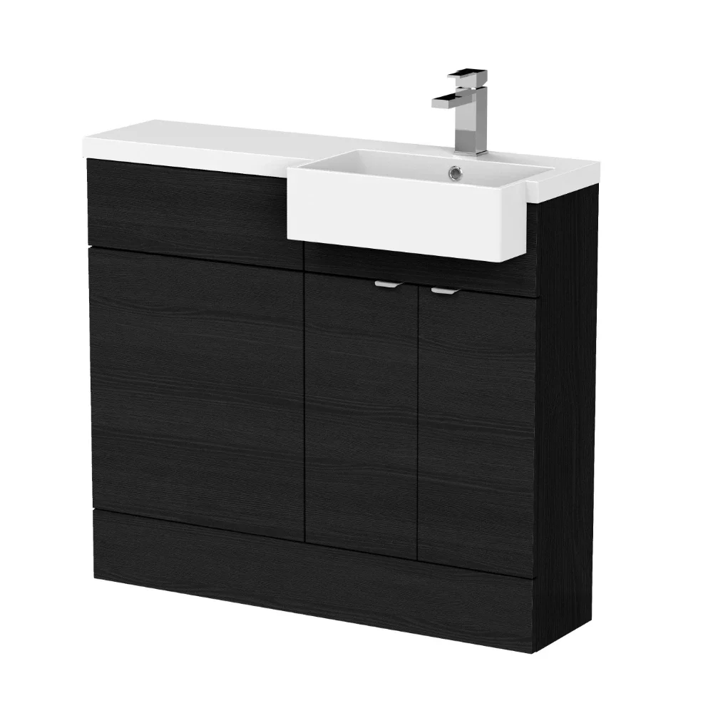 Hudson Reed Fusion Black 1000 RH Semi Recessed Rectangle Basin Unit