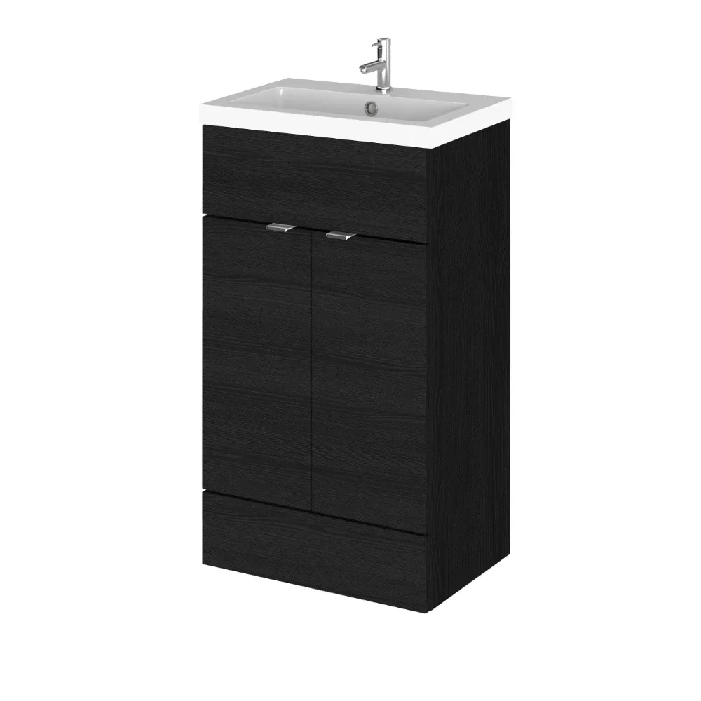 Hudson Reed Fusion Black 500 Floor Standing 2 Door Vanity Unit with Basin