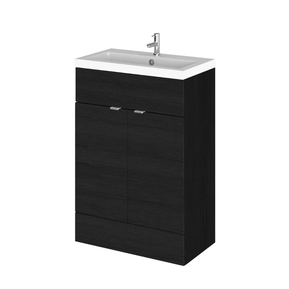 Hudson Reed Fusion Black 600 Floor Standing 2 Door Vanity Unit with Basin