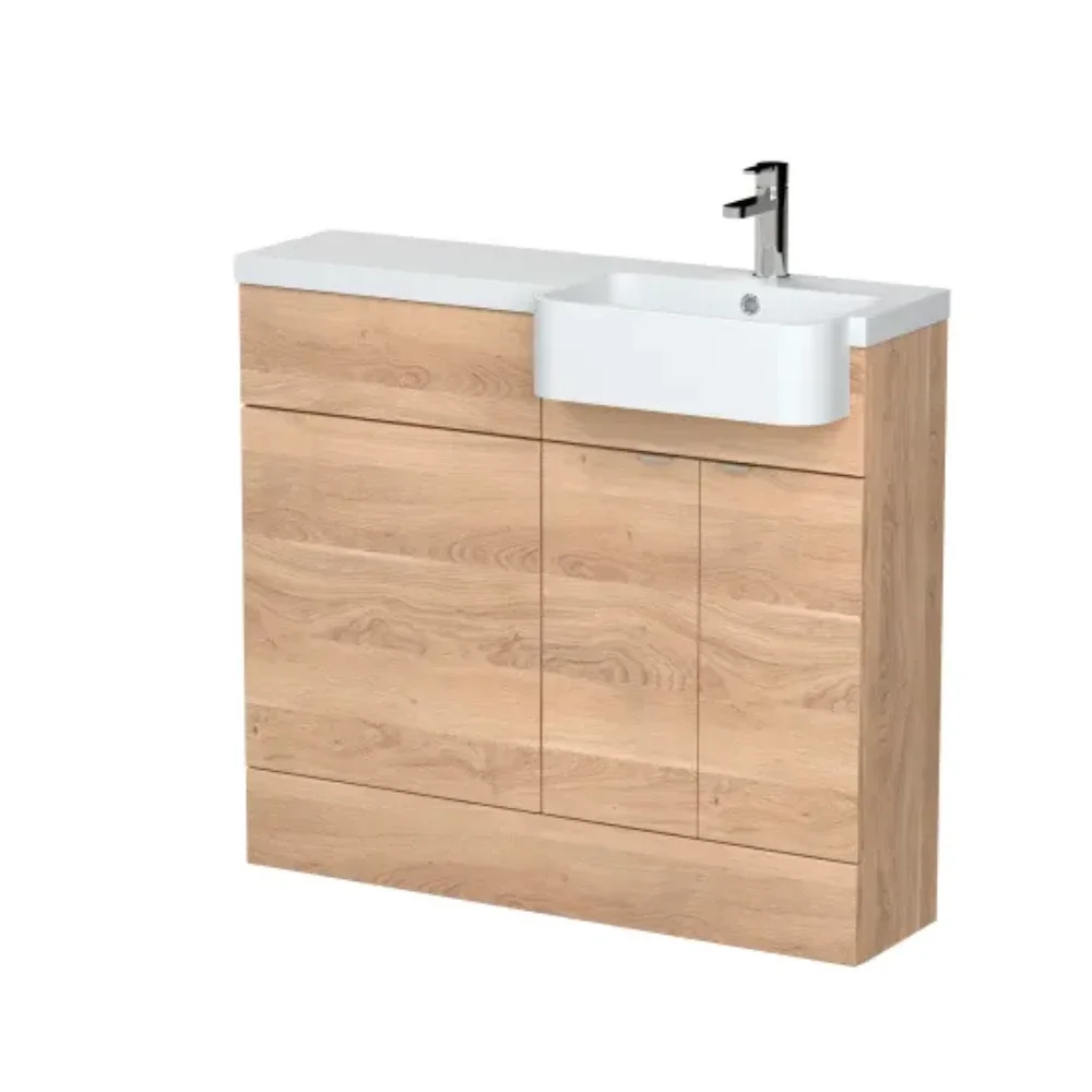 Hudson Reed Fusion Bleached Oak 1000 RH Semi Recessed Basin Combination Unit