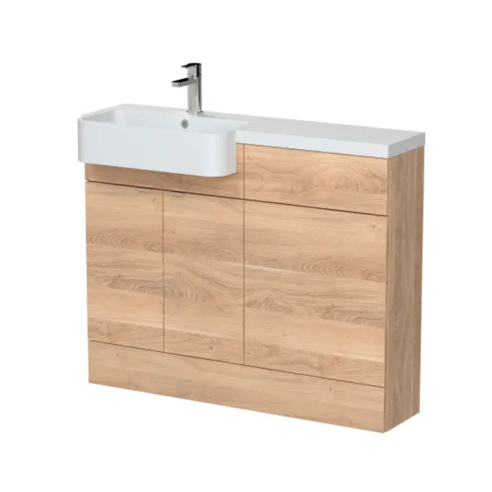 Hudson Reed Fusion Bleached Oak 1100 LH Semi Recessed Basin Combination Unit