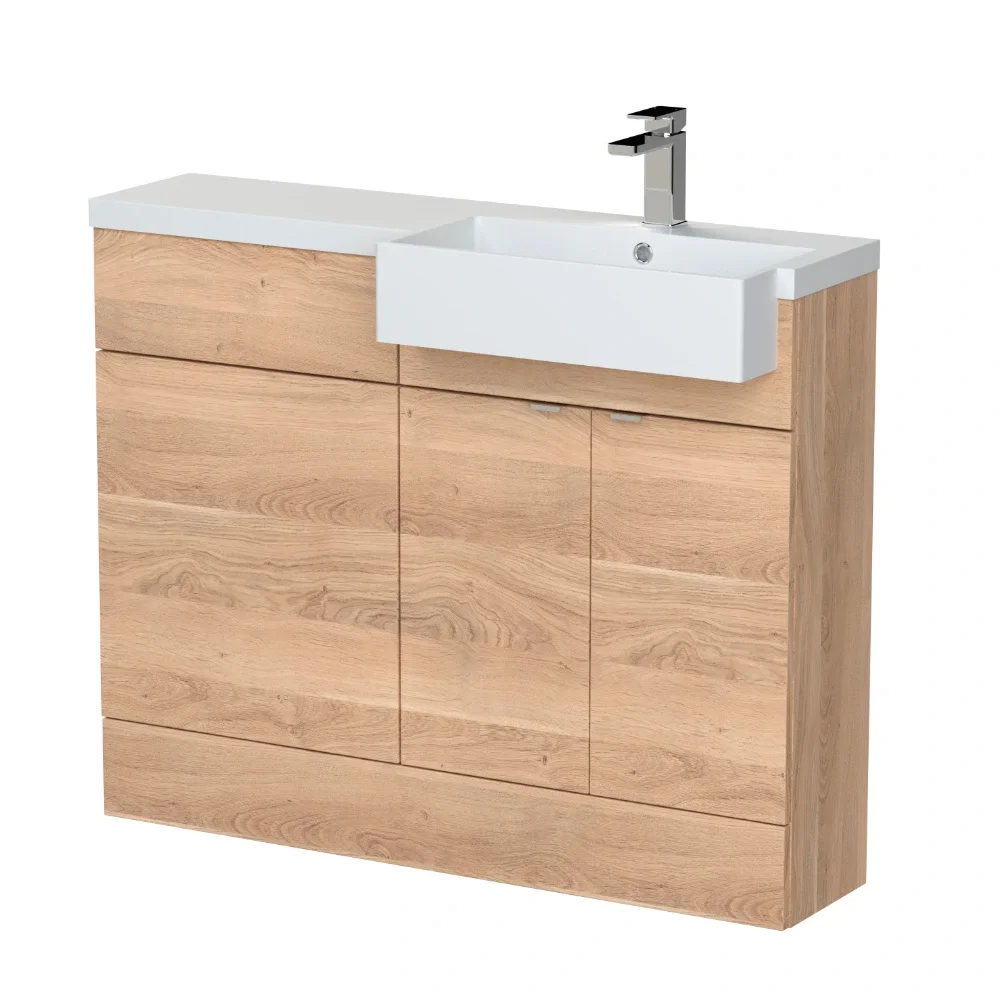 Hudson Reed Fusion Bleached Oak 1100 RH Semi Recessed Rectangle Basin Unit
