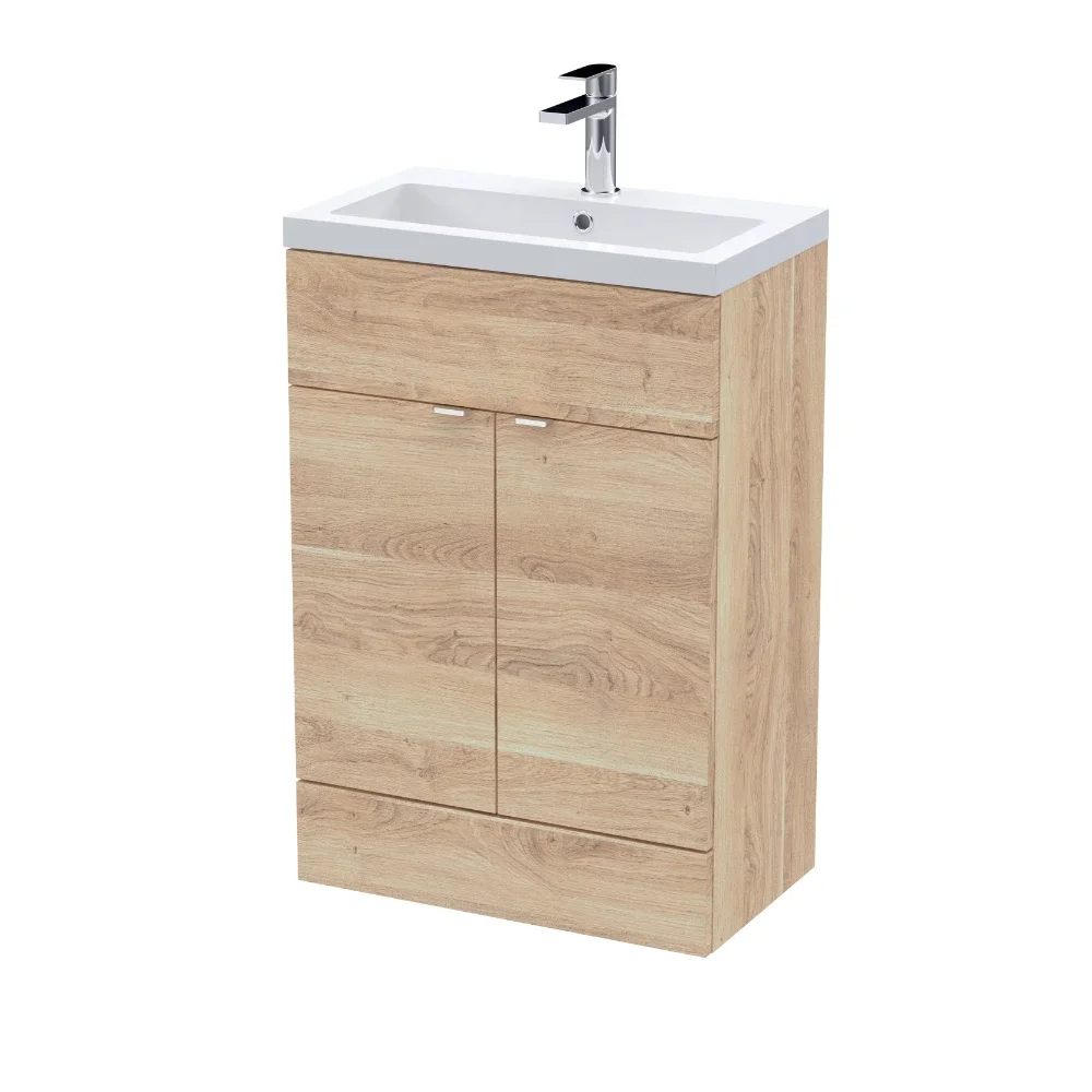 Hudson Reed Fusion Bleached Oak 600 Floor Standing 2 Door Vanity Unit with Basin