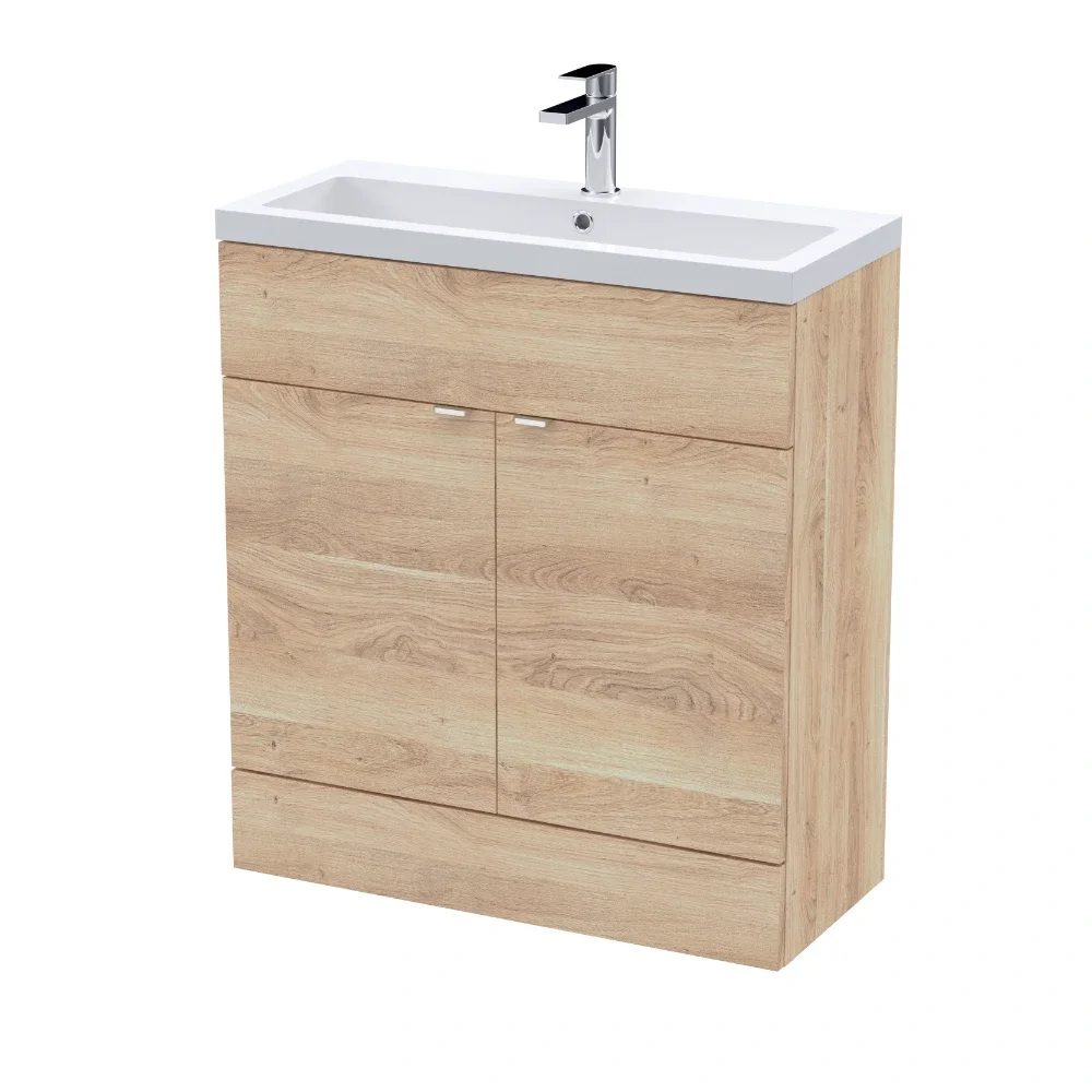 Hudson Reed Fusion Bleached Oak 800 Floor Standing 2 Door Vanity Unit with Basin