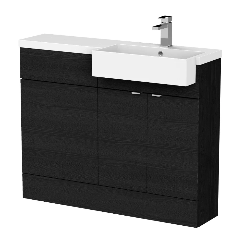 Hudson Reed Fusion Charcoal Black 1100 RH Semi Recessed Rectangle Basin Unit