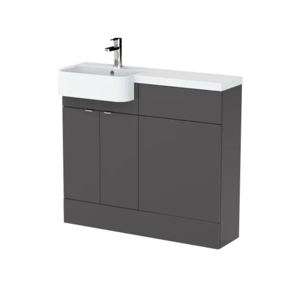 Hudson Reed Fusion Gloss Grey 1000 LH Semi Recessed Basin Combination Unit
