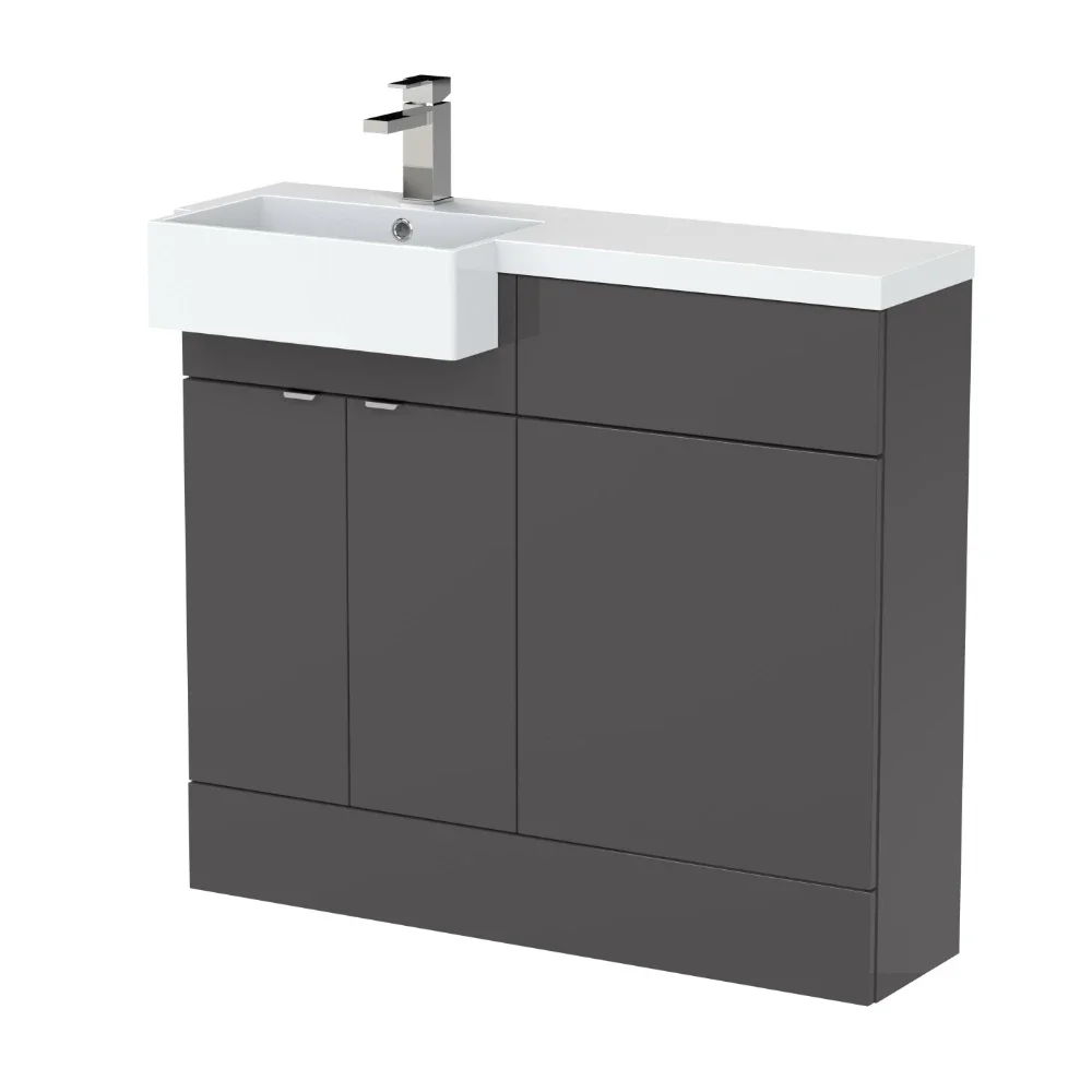 Hudson Reed Fusion Gloss Grey 1000 LH Semi Recessed Rectangle Basin Unit