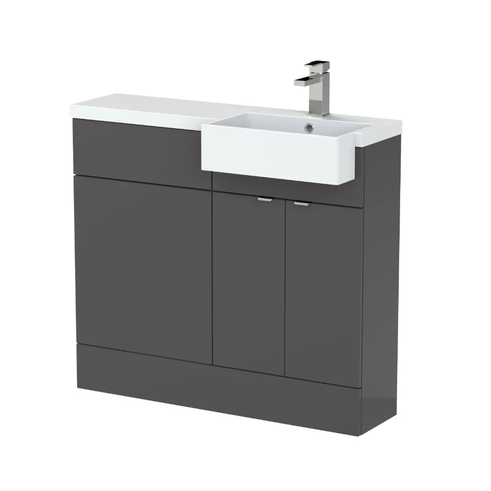 Hudson Reed Fusion Gloss Grey 1000 RH Semi Recessed Rectangle Basin Unit