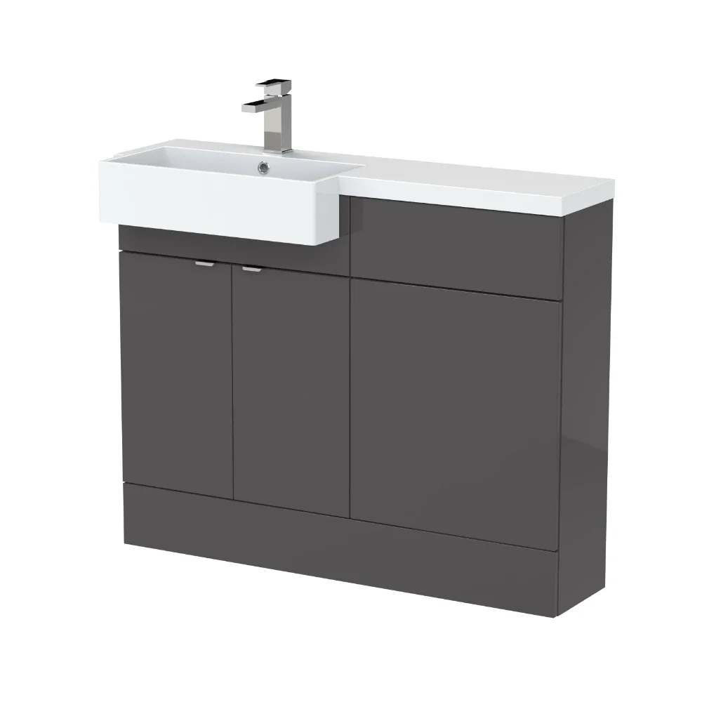 Hudson Reed Fusion Gloss Grey 1100 LH Semi Recessed Rectangle Basin Unit