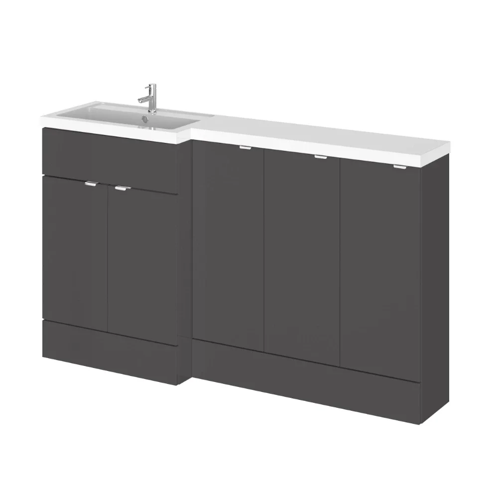 Hudson Reed Fusion Gloss Grey 1500 5 Door Combination LH Basin Vanity Unit