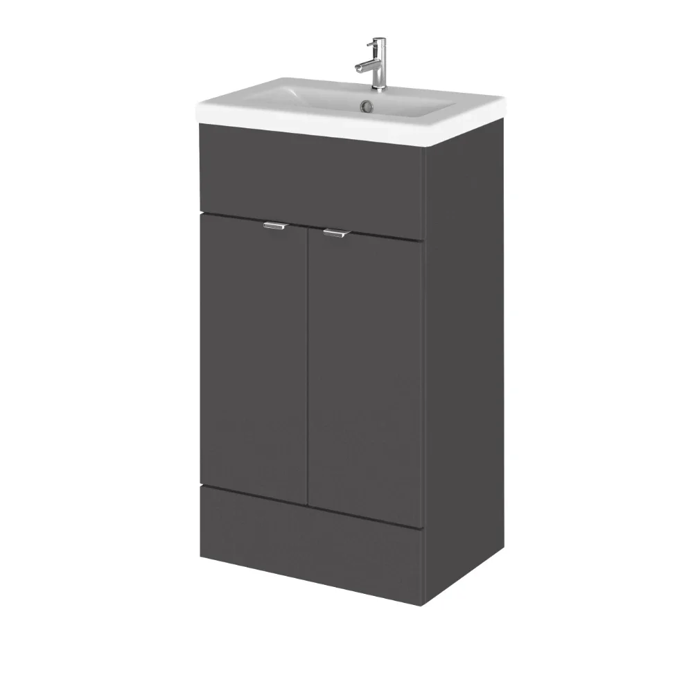 Hudson Reed Fusion Gloss Grey 500 Floor Standing 2 Door Vanity Unit with Basin