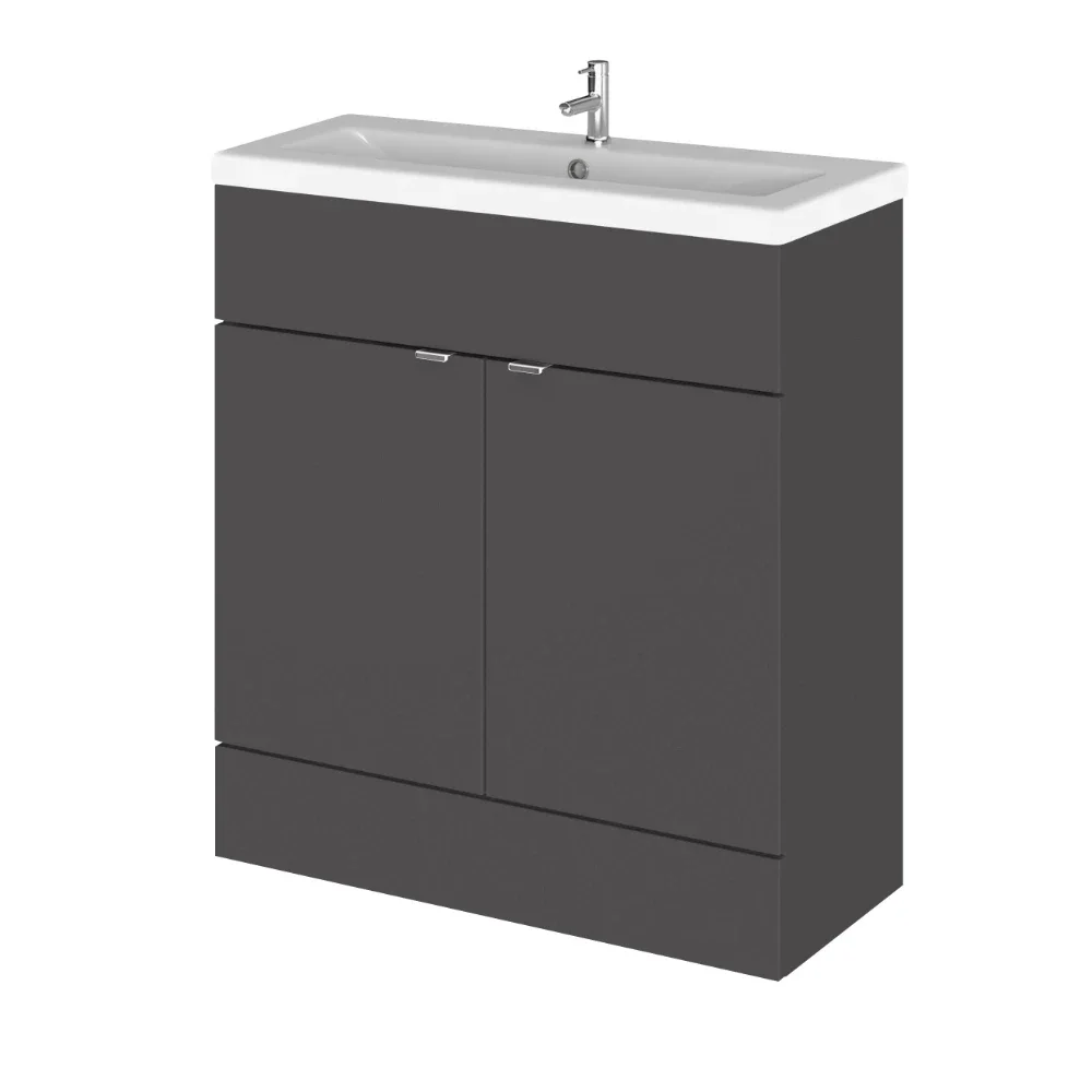 Hudson Reed Fusion Gloss Grey 800 Floor Standing 2 Door Vanity Unit with Basin