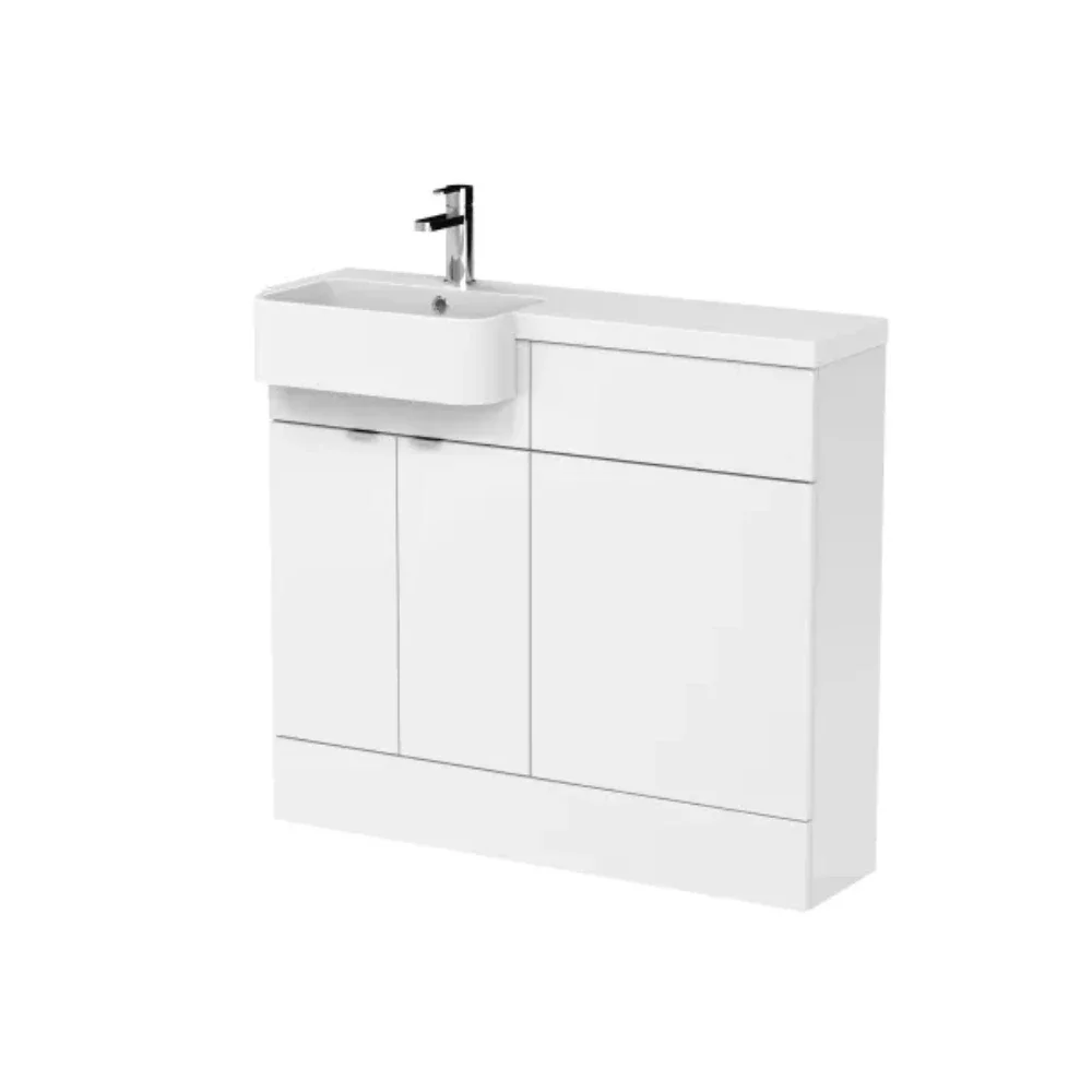Hudson Reed Fusion Gloss White 1000 LH Semi Recessed Basin Combination Unit